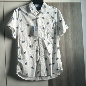 Michael Brandon Mens Button Up Short Sleeve Shirt Sz S Blue White